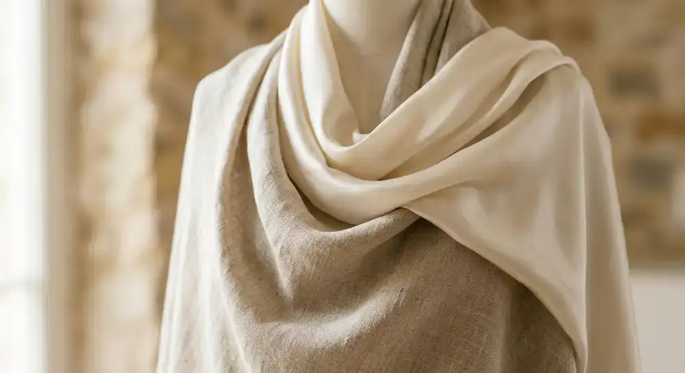Close-up of premium linen and silk fabrics draped elegantly