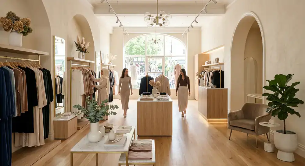 Elegant interior of the Aura Modesty physical boutique