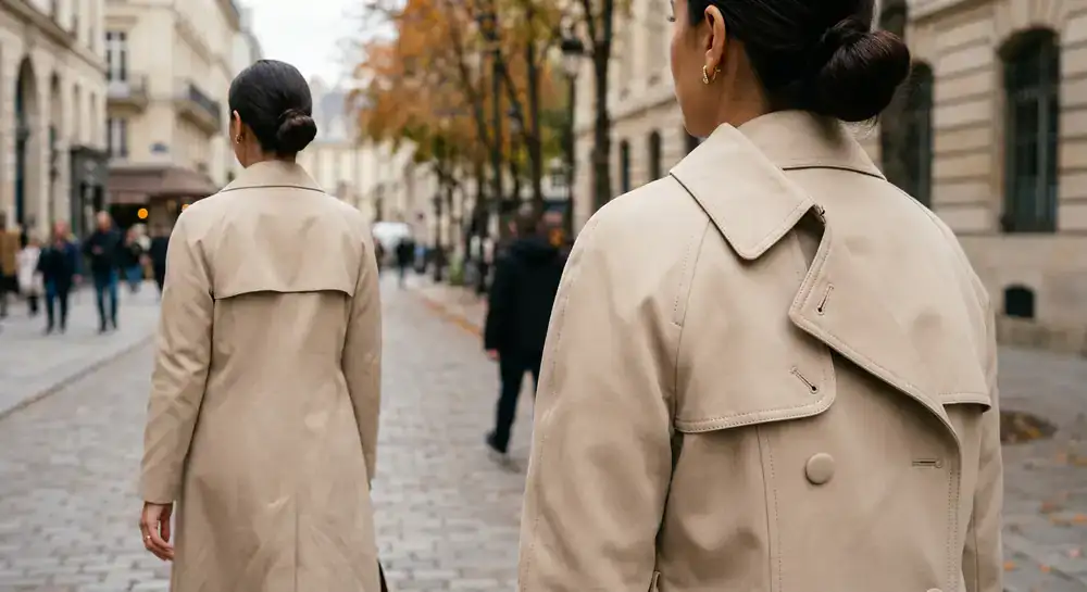 Tailored seams on a modest fashion trench coat