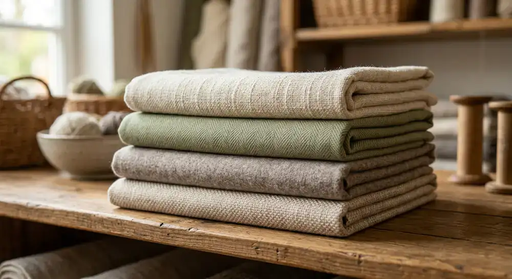 Detail of textured modest fabrics folded neatly