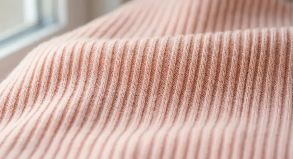 Close-up of premium ribbed textile texture in a soft pastel shade