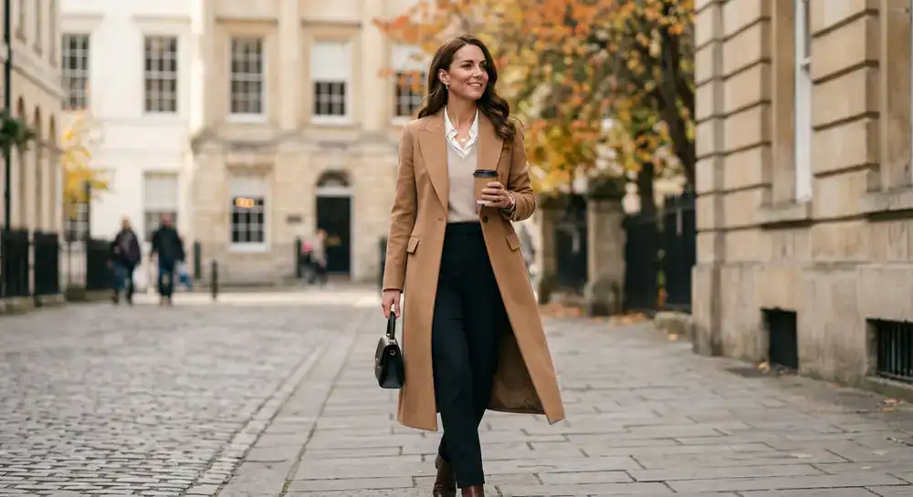 Tailored outerwear coat layered beautifully
