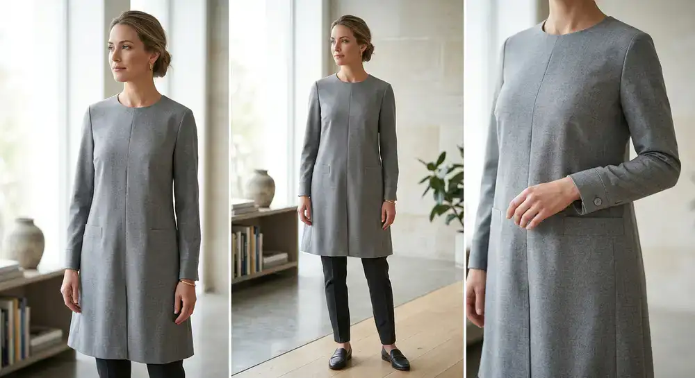 Minimalist classic tailored tunic in soft gray